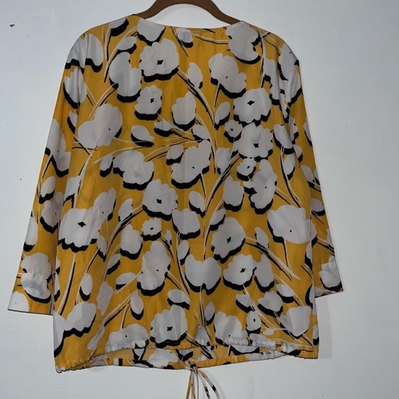 Chaus Yellow White Floral Blouse w/ Drawstring Hem & Pocket | Size M - Picture 3 of 7